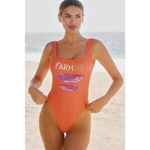 Farm Rio Swimwear High-Leg One-Piece Swimsuit Sleeveless Women's Size XL Orange